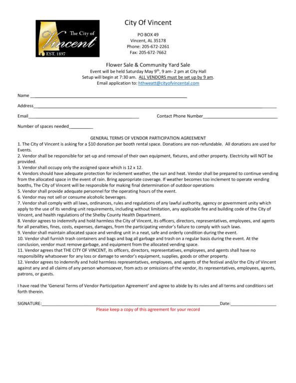 Community Yard Sale Vendor Application